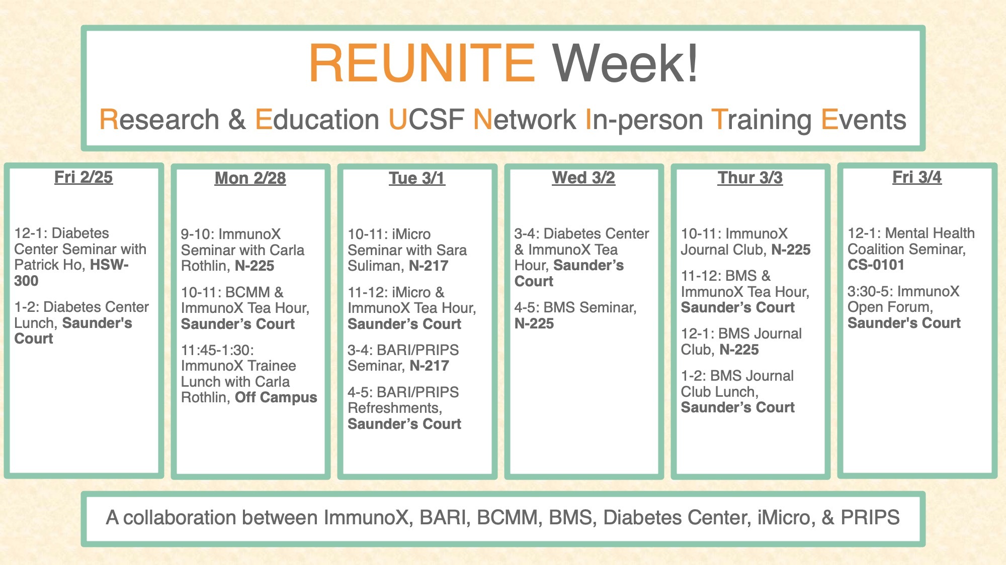 schedule of events for REUNITE week